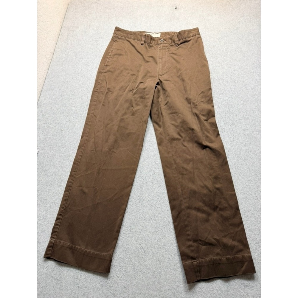 Perry Ellis Mens Brown Cotton Chino Pants Straight Leg 36x32 Casual Trousers
